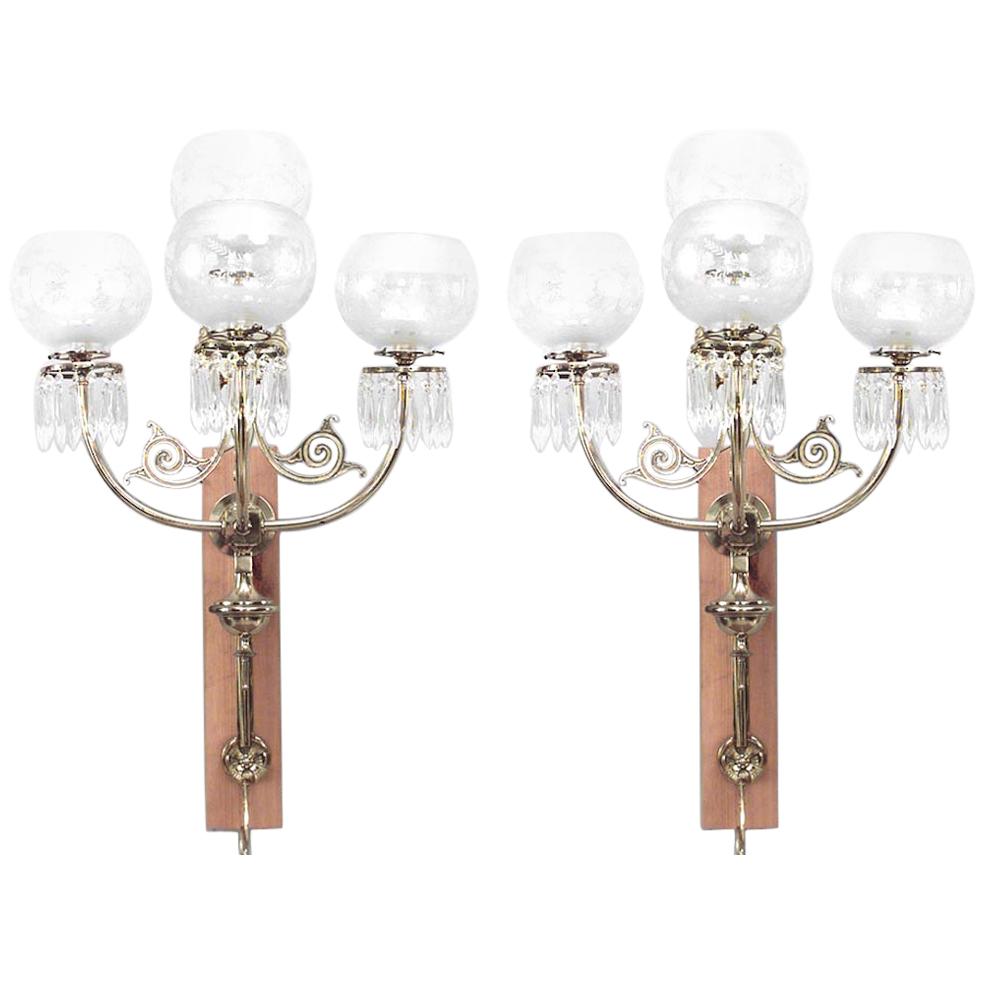 Pair of American Victorian Brass and Glass Globe Wall Sconces