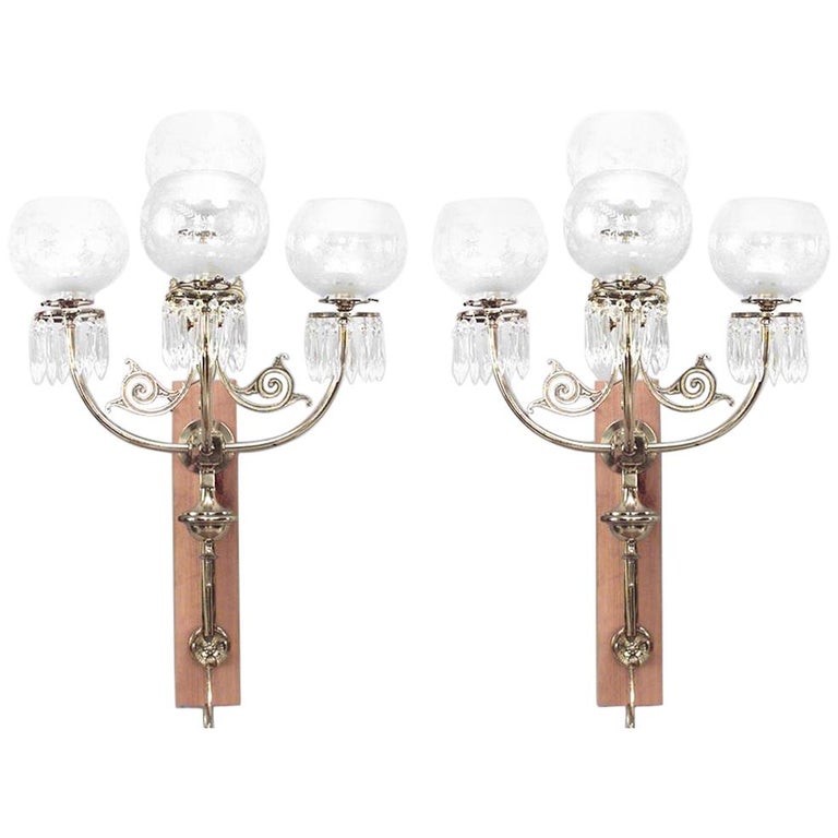 Pair of American Victorian Brass Wall Sconces For Sale at 1stdibs
