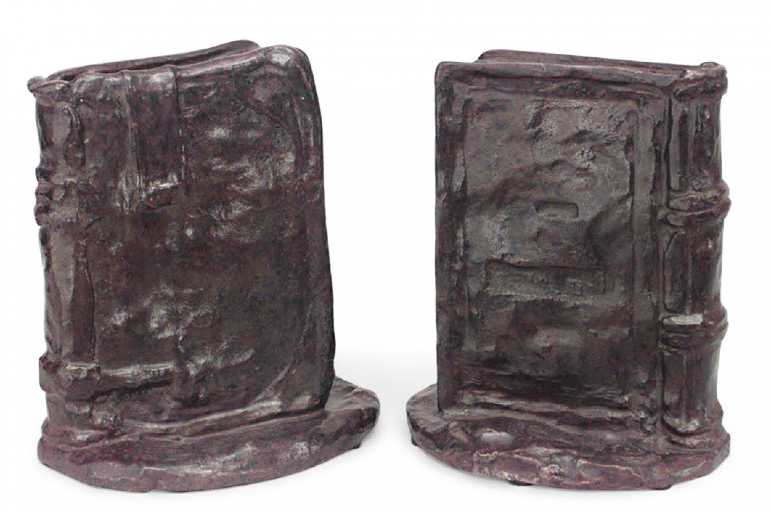 Pair of American Victorian bronze open book design bookends (various marks: 