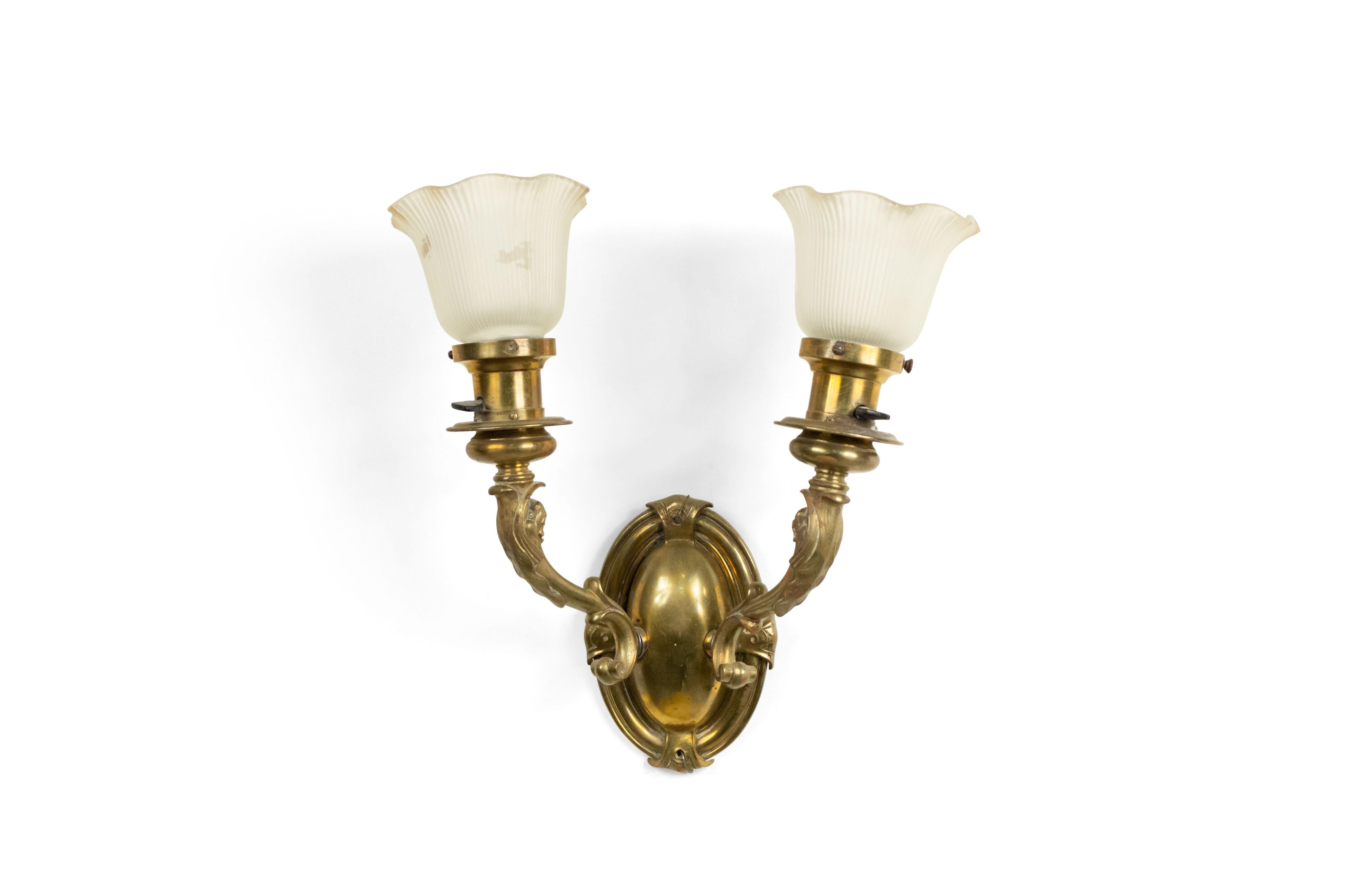 19th Century Pair of American Victorian Bronze Dolphin Wall Sconces For Sale