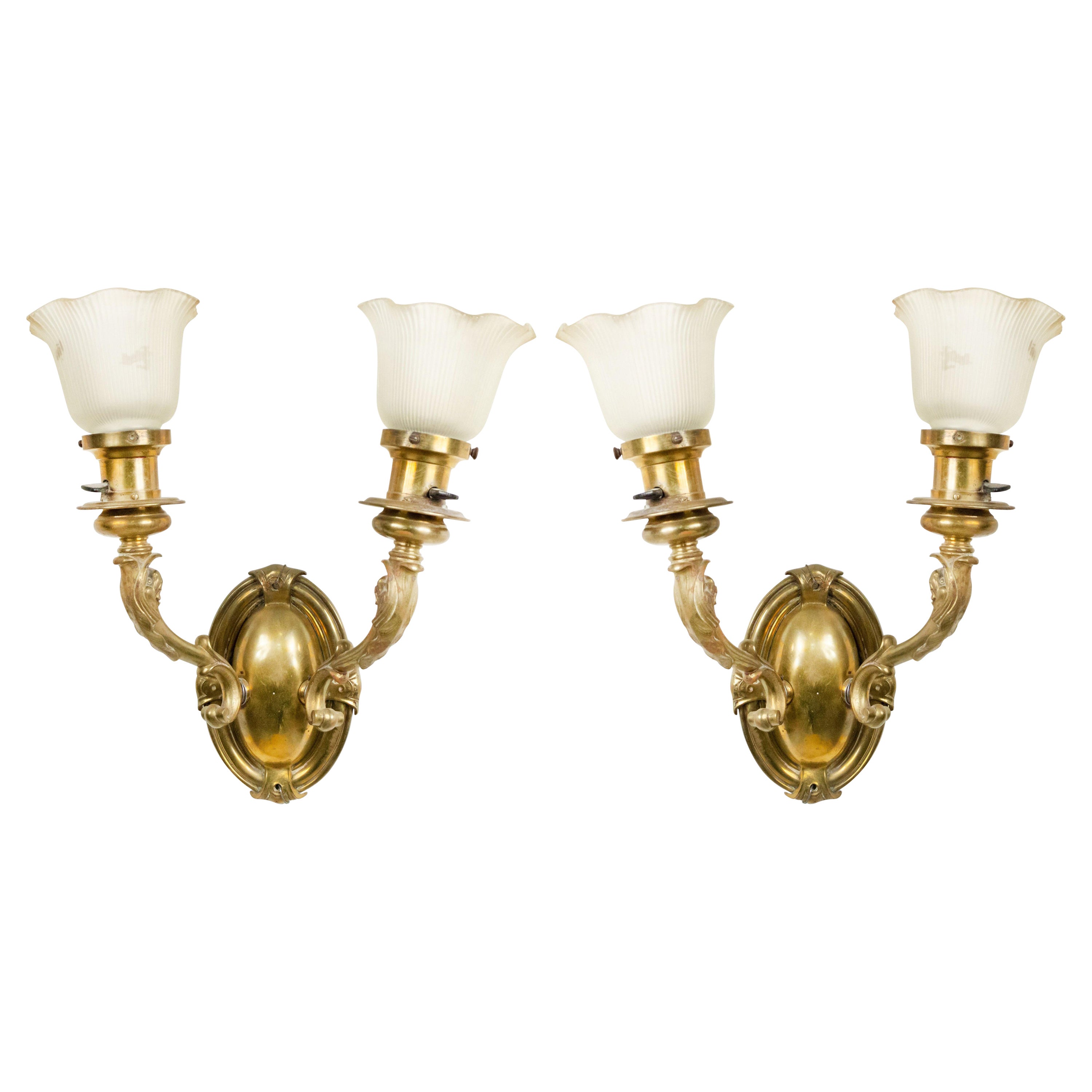 Coppia di appliques vittoriane americane in bronzo con delfino
