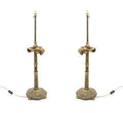 Pair of American Victorian Bronze Dore Tiffany Table Lamps
