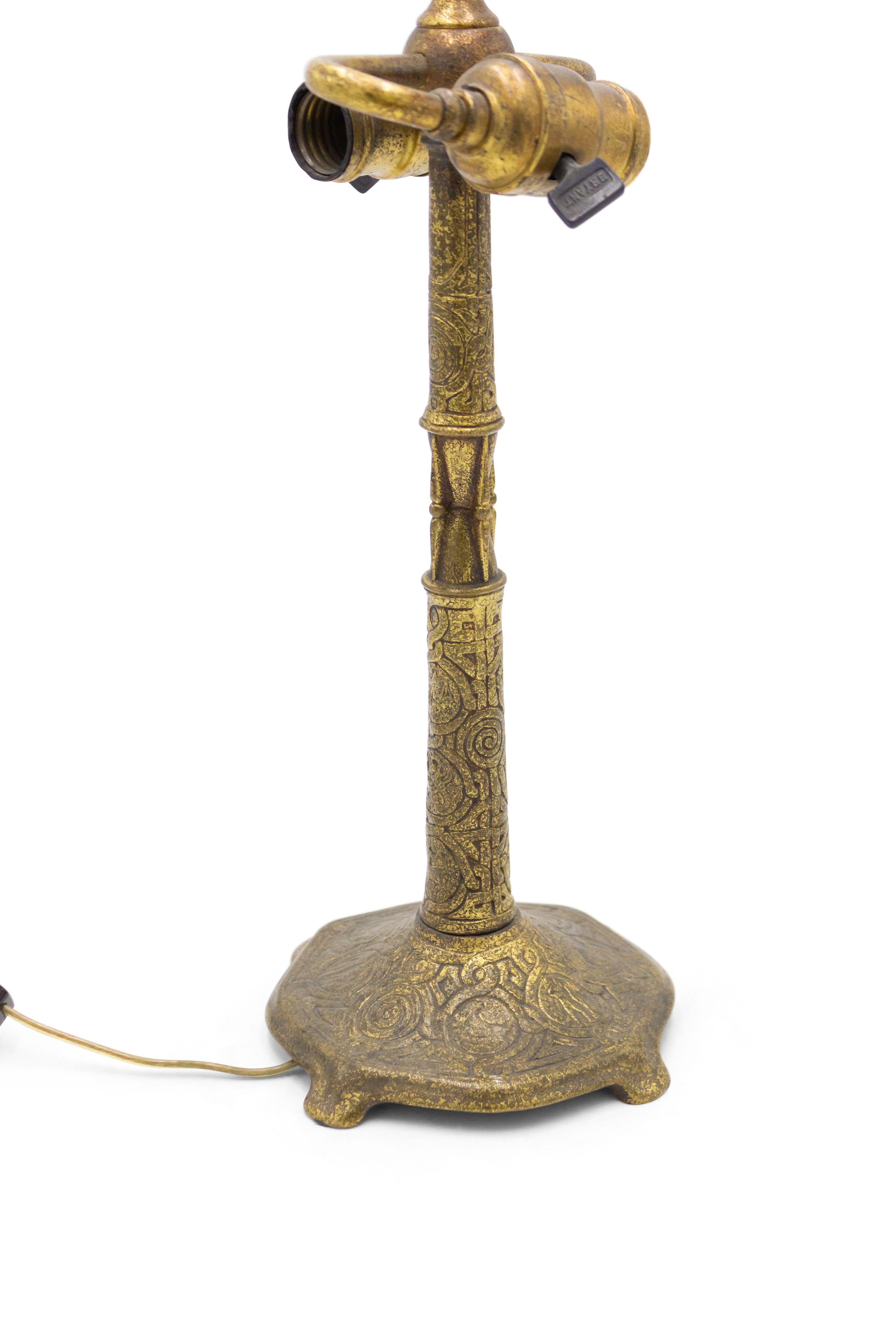 19th Century Pair of American Victorian Bronze Dore Tiffany Table Lamps For Sale