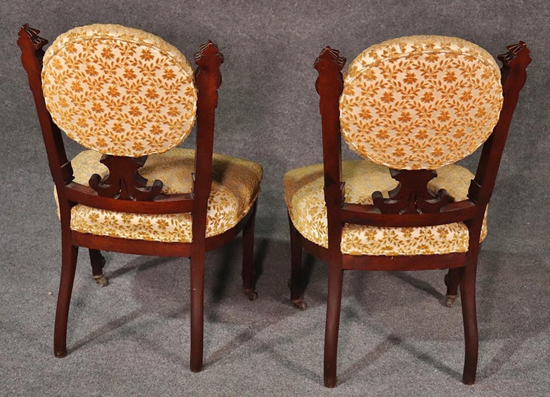 Pair of American Victorian Burled Walnut Side Chairs attr Pottier & Stymus 5