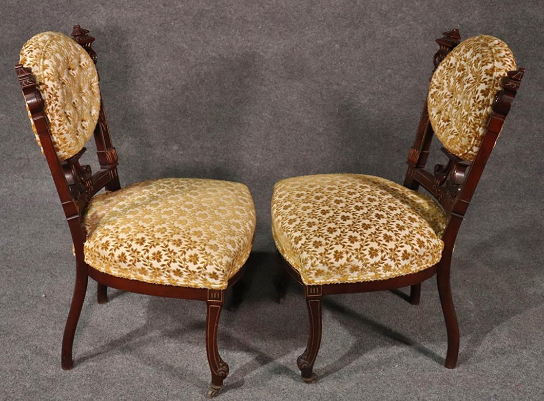 Pair of American Victorian Burled Walnut Side Chairs attr Pottier & Stymus 4