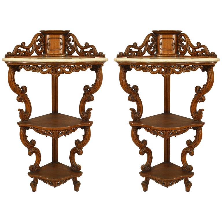 Pair of American Victorian Corner Hanging Etagere For Sale at 1stDibs