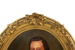 Pair of American Victorian Couple Oil Portraits in Gilded Oval Frames