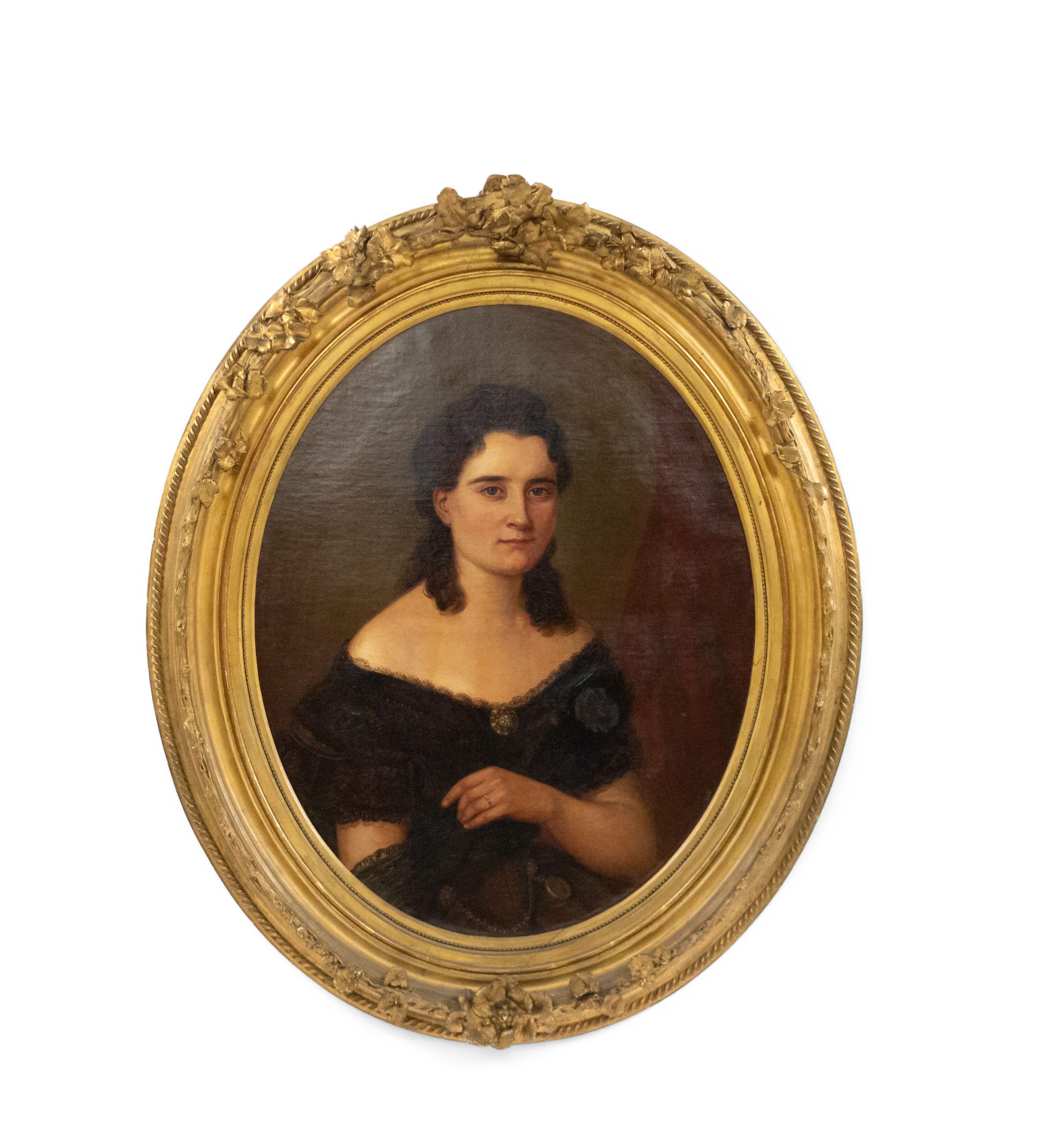 Pair of American Victorian Couple Oil Portraits in Gilded Oval Frames In Good Condition For Sale In New York, NY