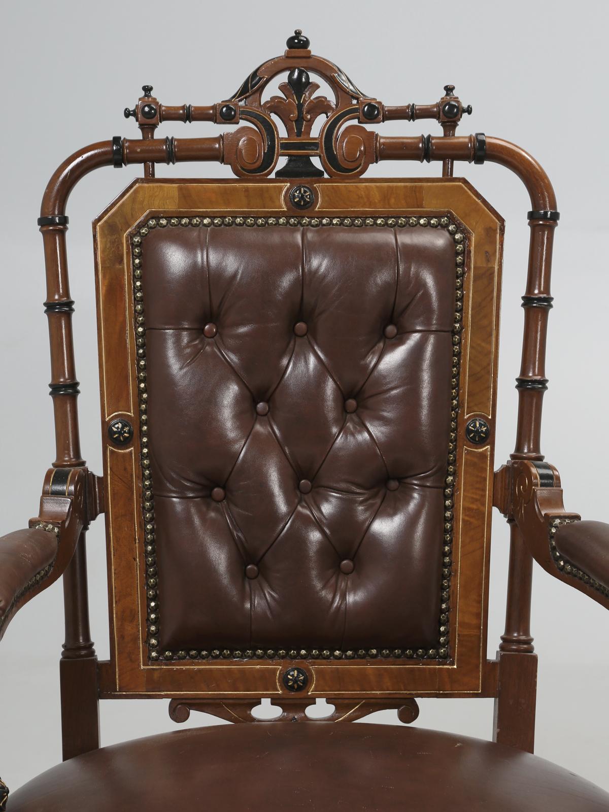 Hand-Carved Pair of American Victorian Eastlake Arm Chairs with a Bamboo Detail Late 1800's