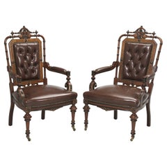 Pair of American Victorian Eastlake Arm Chairs with a Bamboo Detail Late 1800's