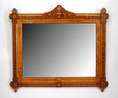 Pair of Victorian Eastlake Walnut and Birdseye Maple Carved Wall Mirrors
