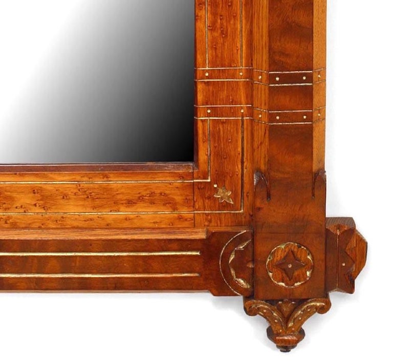 Pair of Victorian Eastlake Walnut and Birdseye Maple Carved Wall