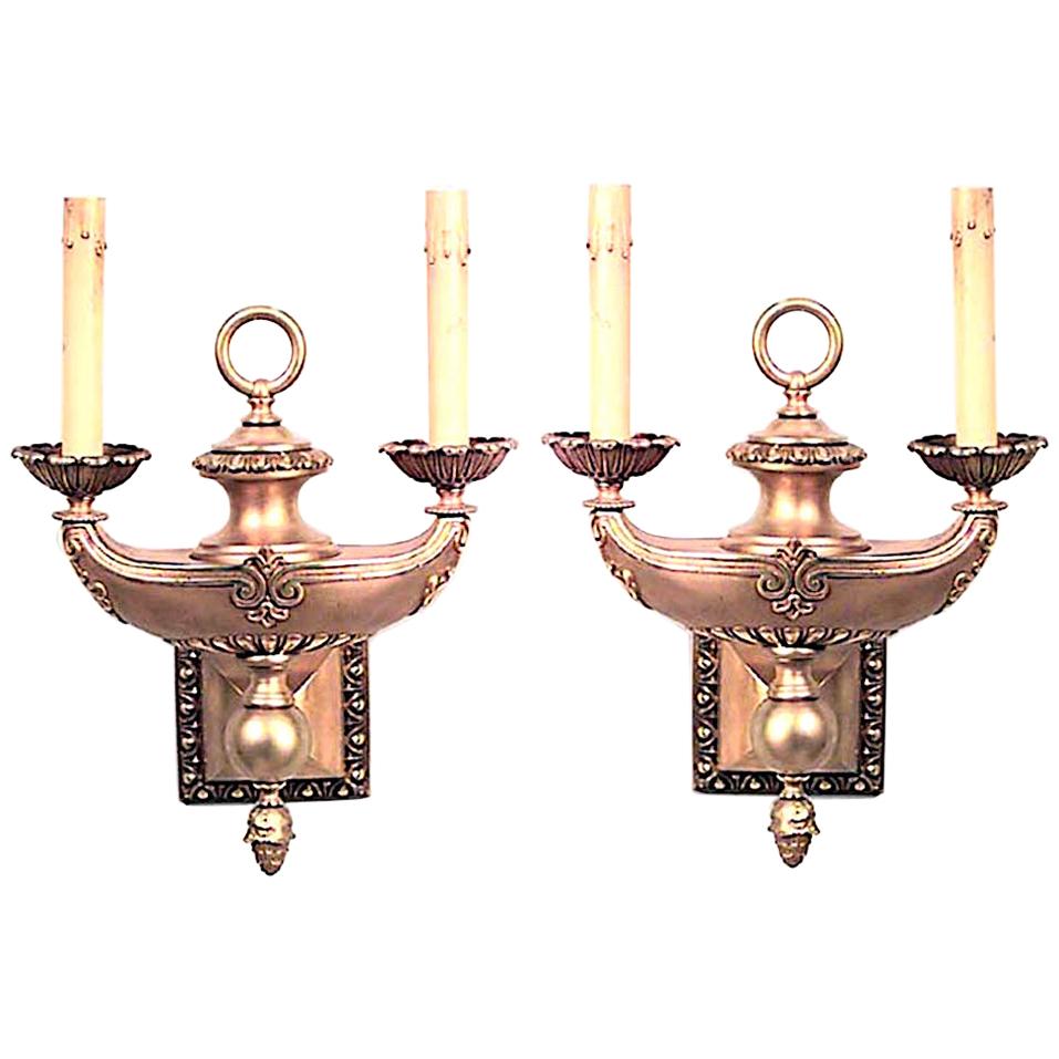 Pair of American Victorian Gilt Bronze Aladdin Lamp Wall Sconces For Sale