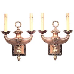 Pair of American Victorian Gilt Bronze Aladdin Lamp Wall Sconces