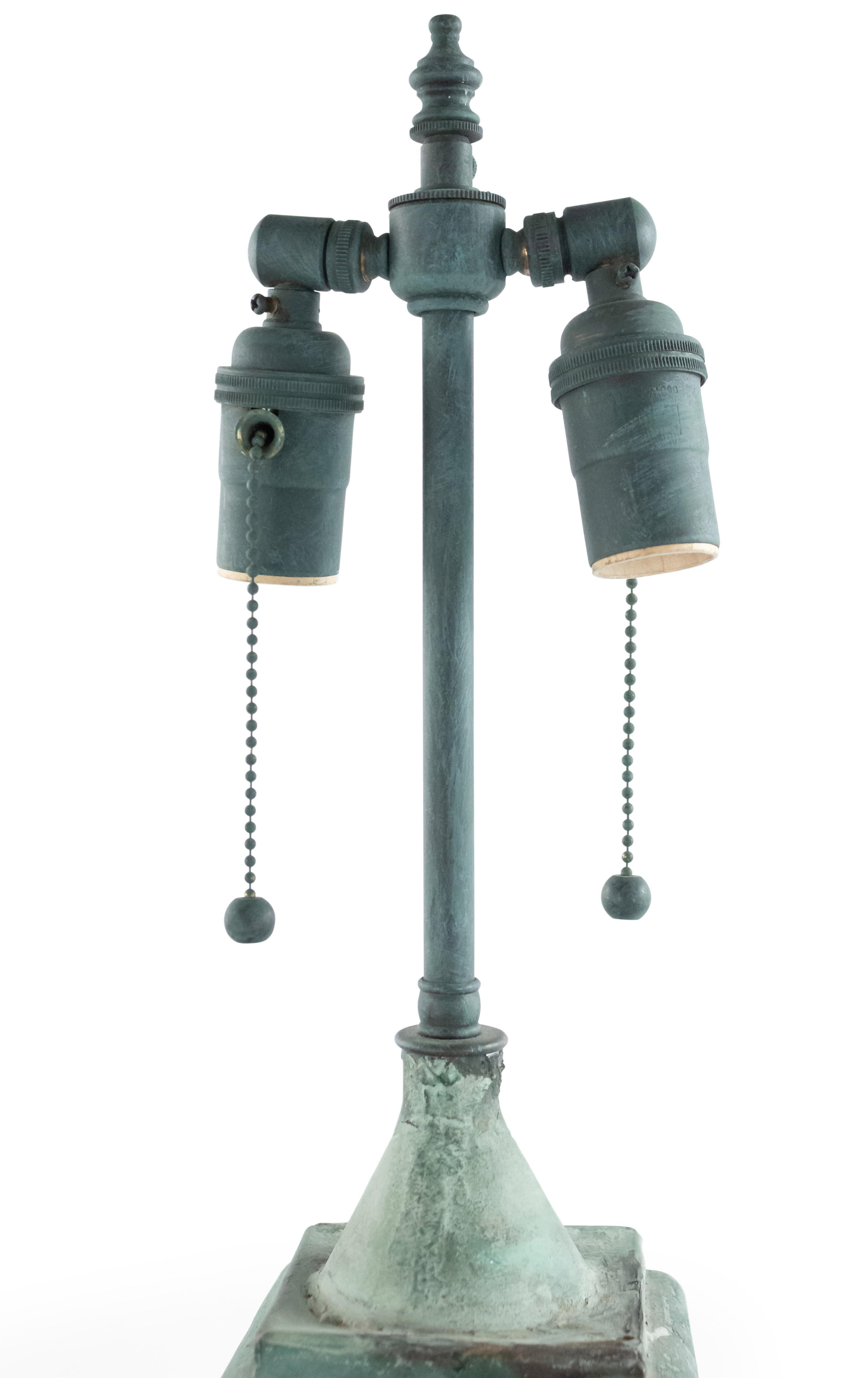 19th Century Pair of American Victorian Green Tole Table Lamps
