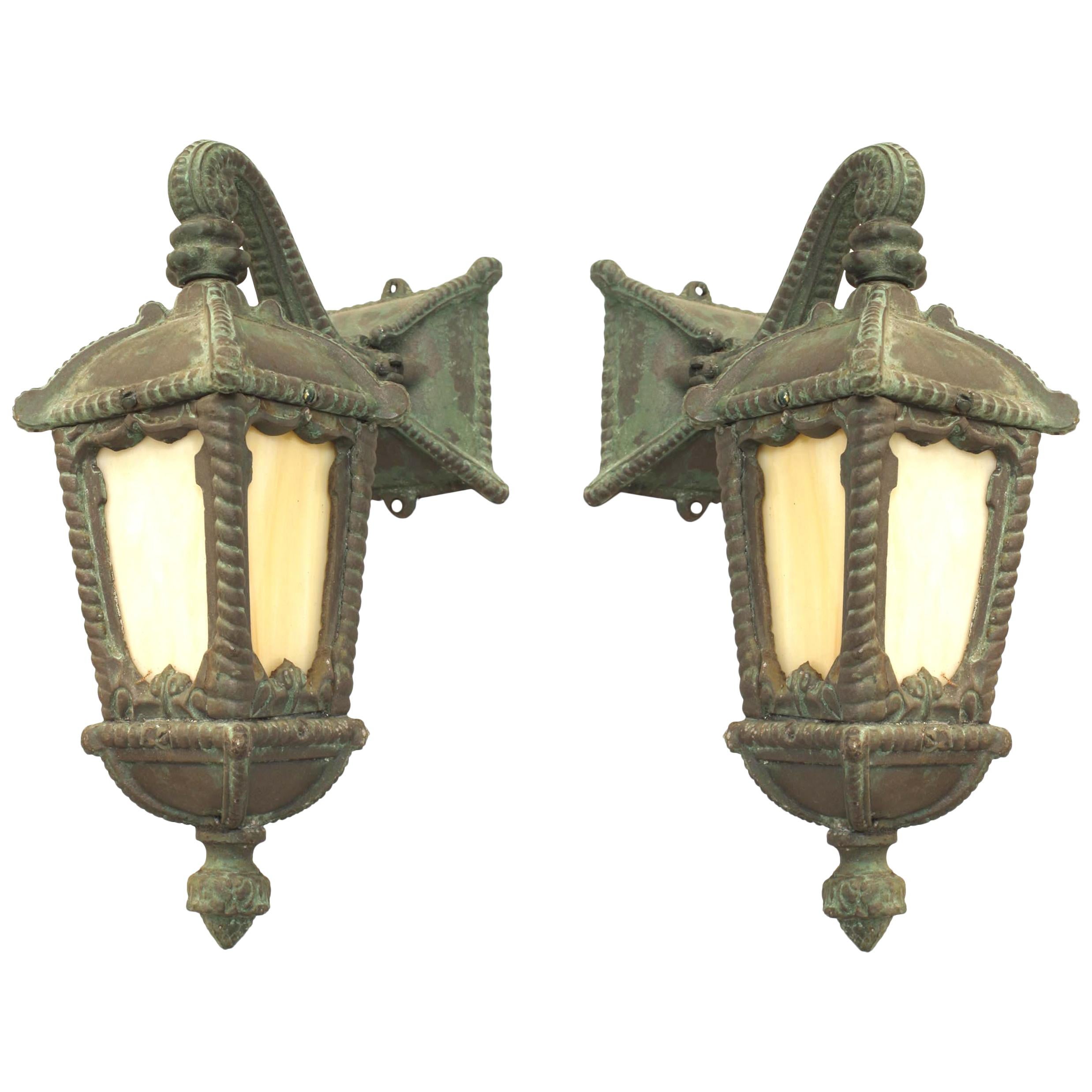 Pair of American Victorian Patinated Iron Outdoor Lantern Sconces