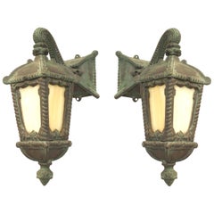 Pair of American Victorian Patinated Iron Outdoor Lantern Sconces