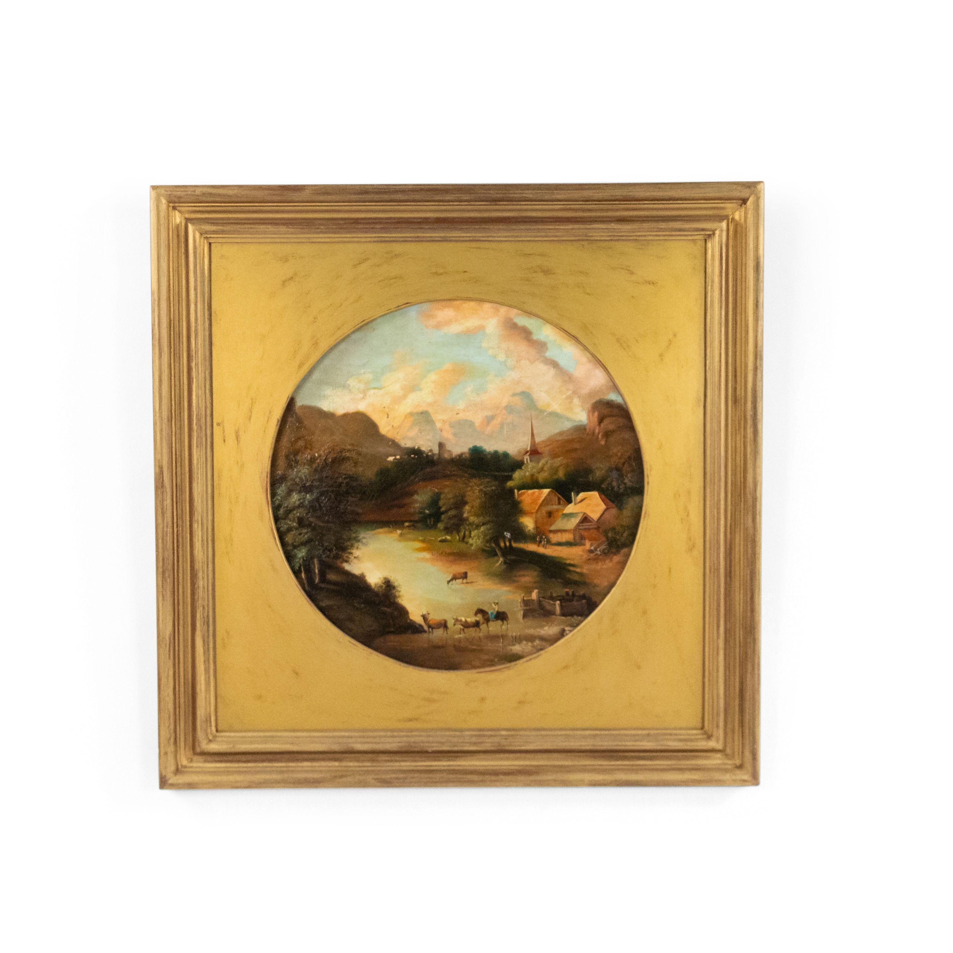 Paar amerikanische viktorianische Landschaftsgemälde in vergoldeten Rahmen (19. Jahrhundert) im Angebot