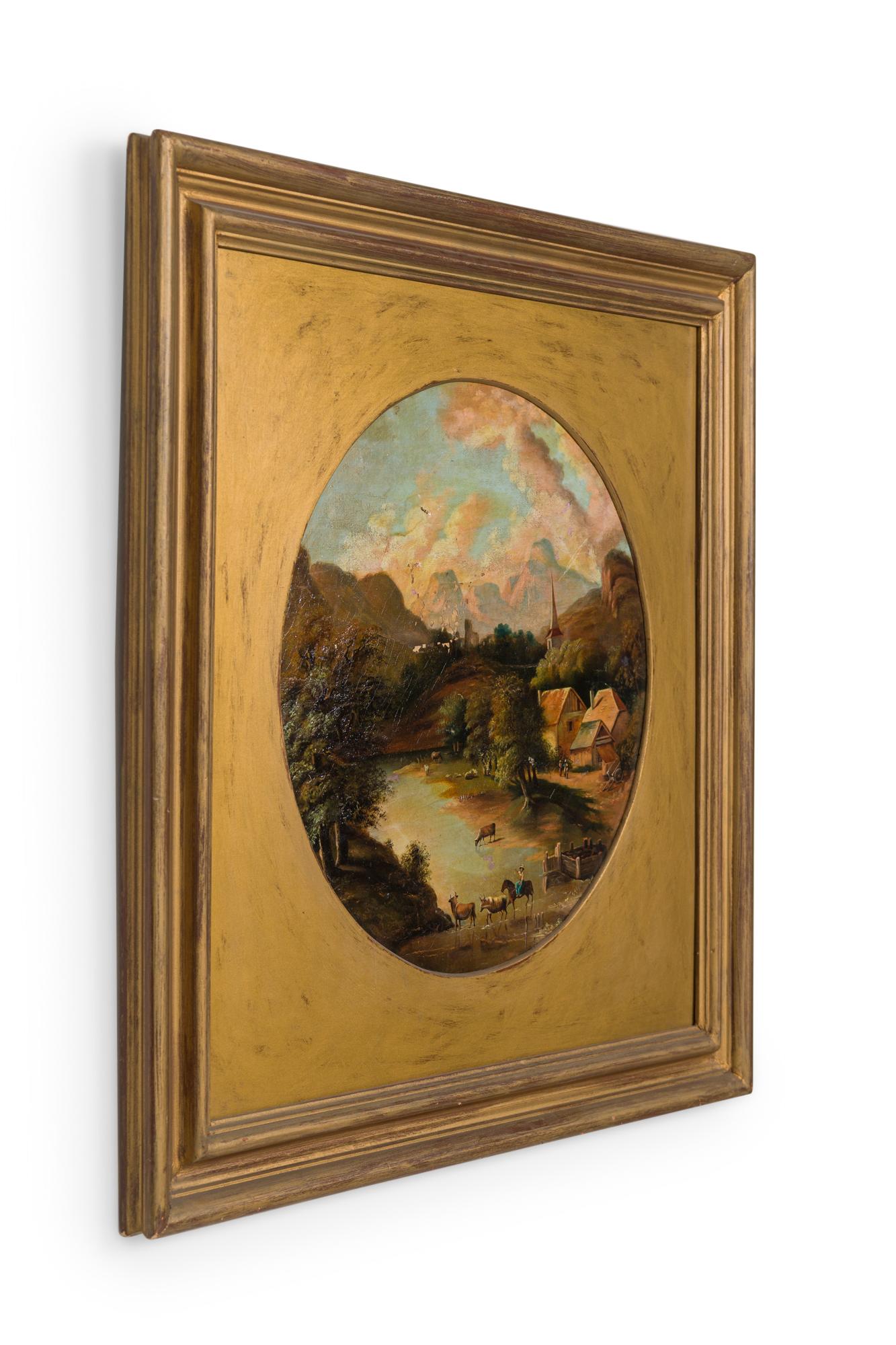 Pair of American Victorian Landscape Paintings in Gilt Frames In Good Condition In Queens, NY