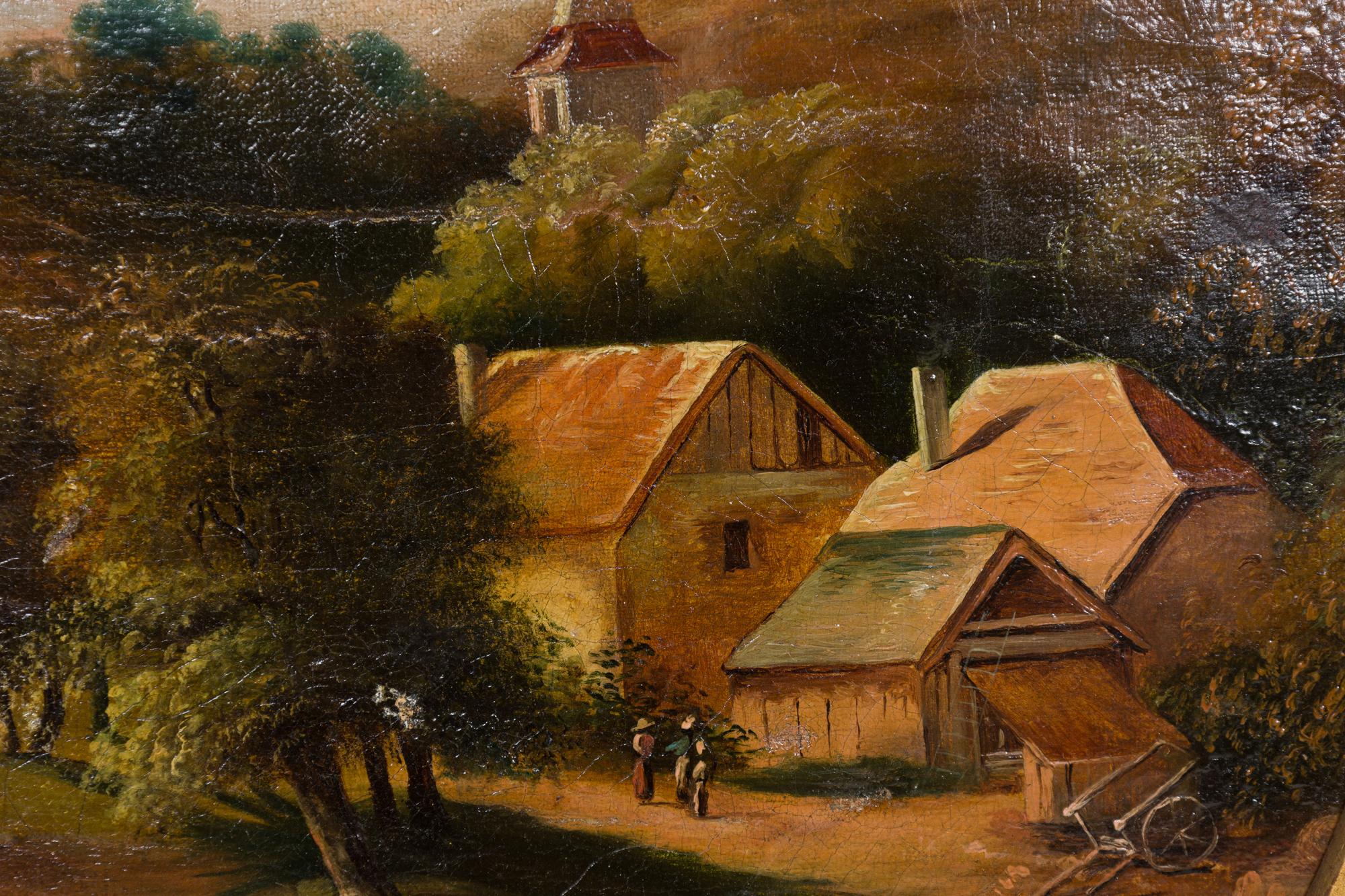 19th Century Pair of American Victorian Landscape Paintings in Gilt Frames