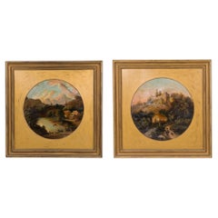 Pair of American Victorian Landscape Paintings in Gilt Frames