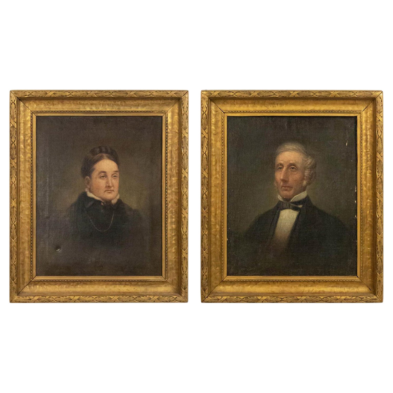 Pair of American Victorian Male and Female Portraits