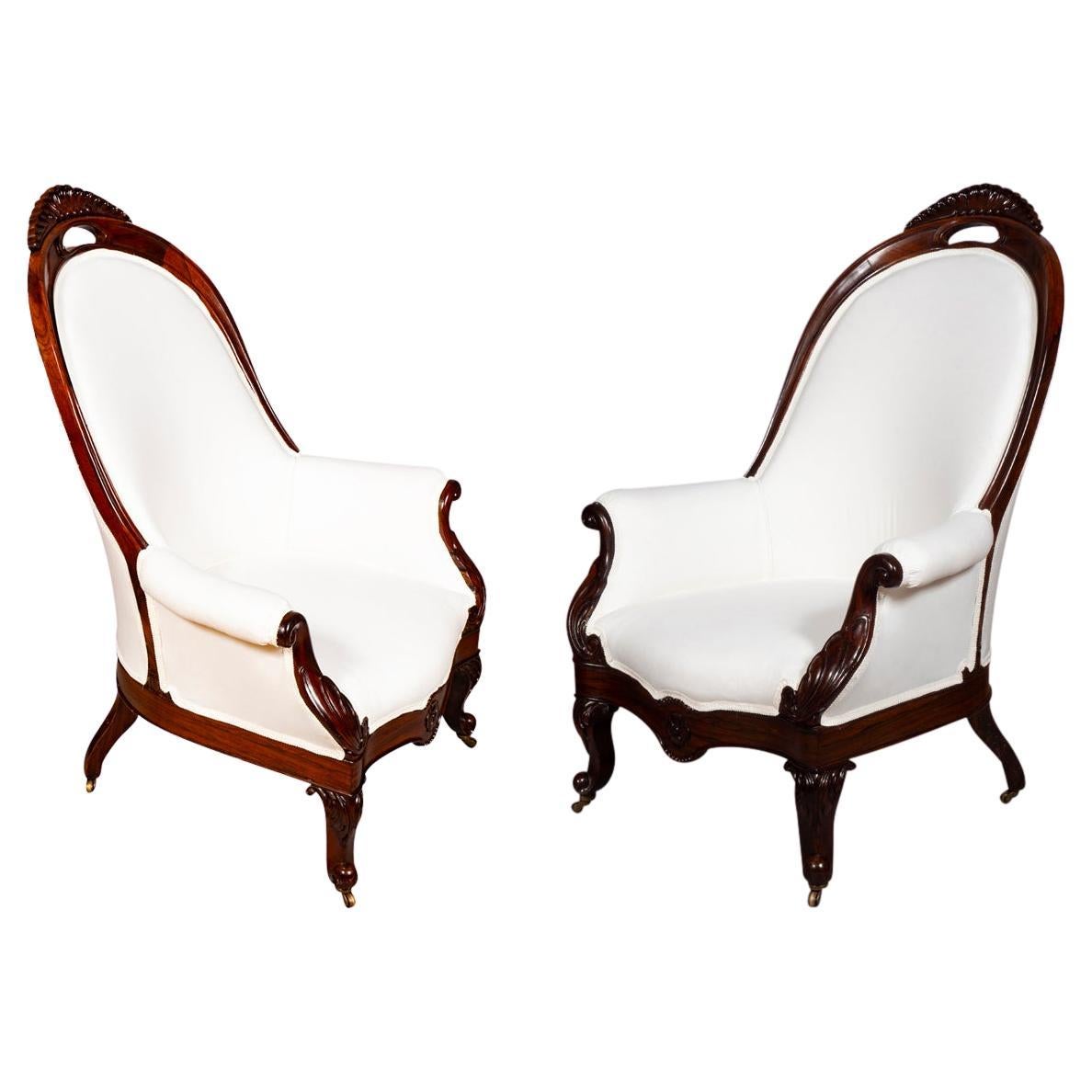 Pair Of American Victorian Rosewood Armchairs For Sale