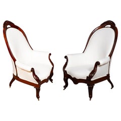 Antique Pair Of American Victorian Rosewood Armchairs