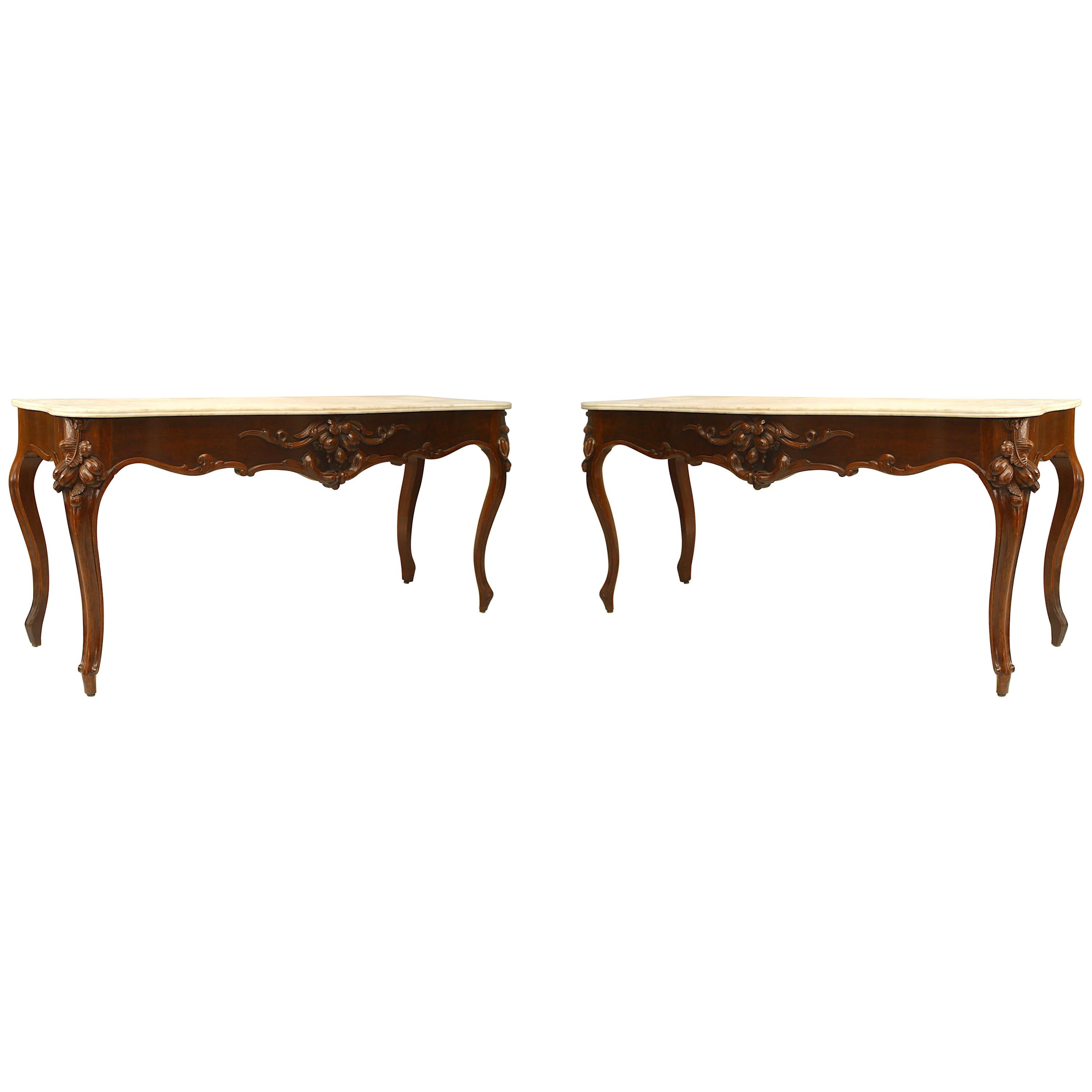 Pair of American Victorian Mahogany Marble Console Tables For Sale