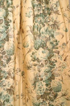 Pair of American Victorian Style Cream Chintz Floral Drapes