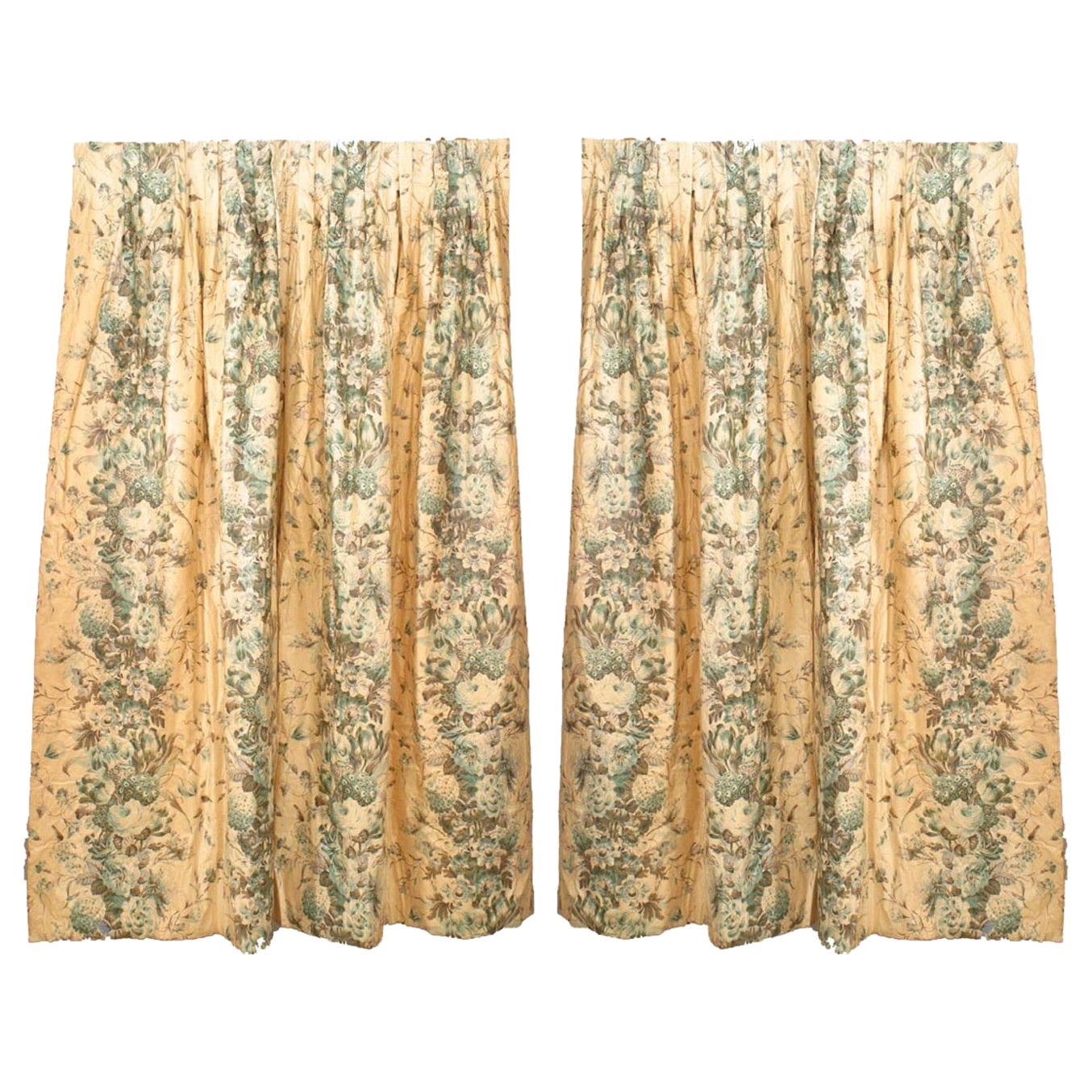 Pair of American Victorian Style Cream Chintz Floral Drapes