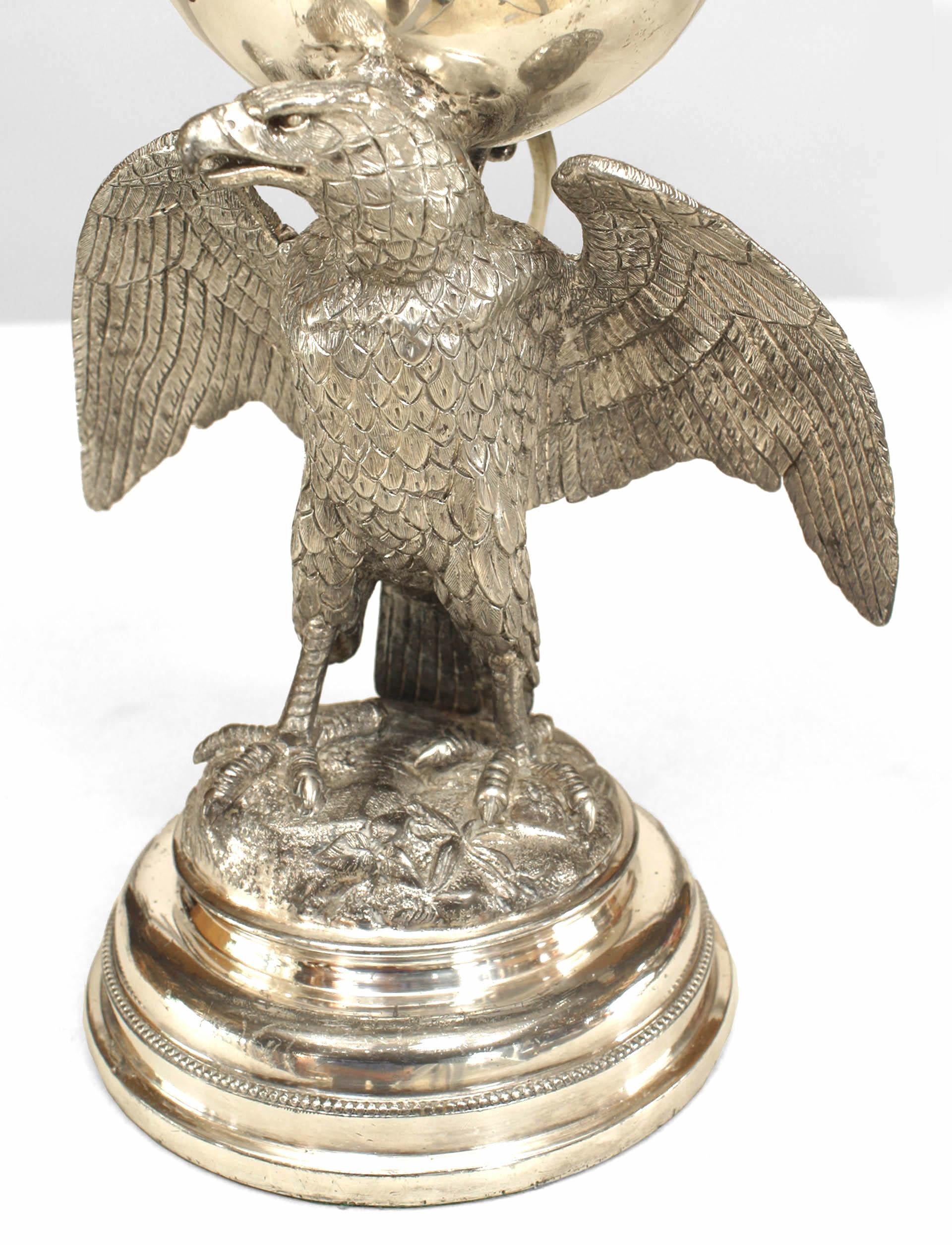 Pair of American Victorian Silver Plate Eagle Table Lamps In Good Condition For Sale In New York, NY