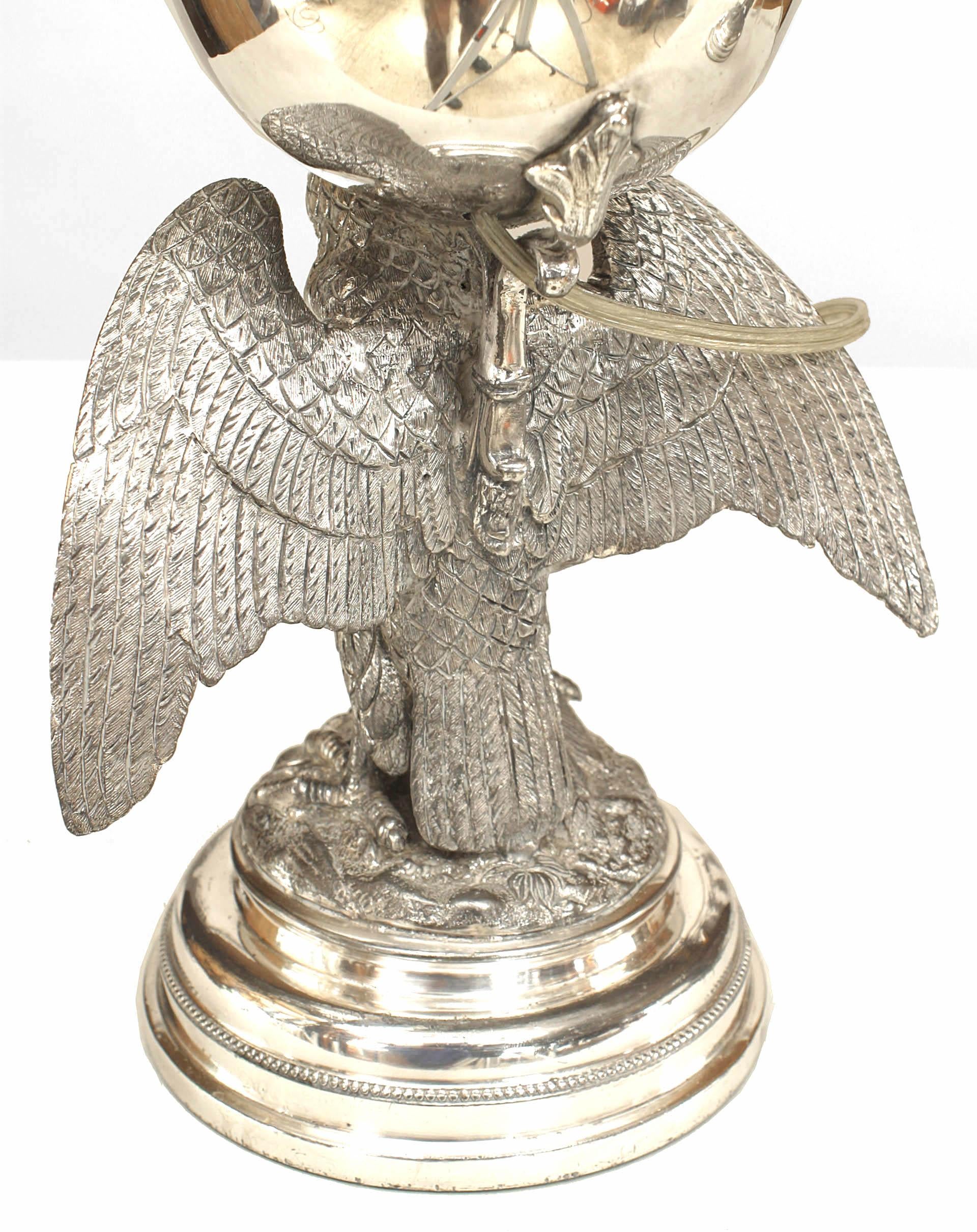 19th Century Pair of American Victorian Silver Plate Eagle Table Lamps For Sale