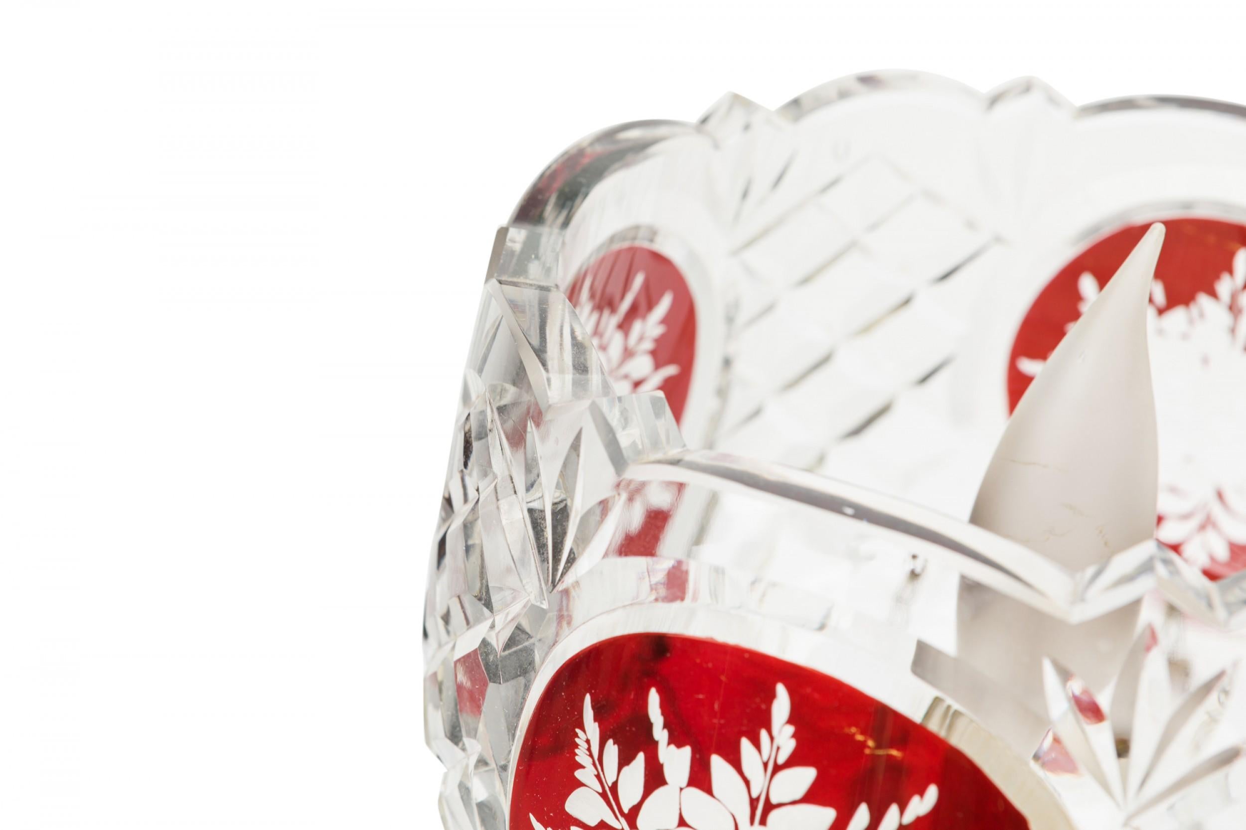 Pair of American Victorian Style Red and Clear Cut Crystal and Glass Table Lamps For Sale 5