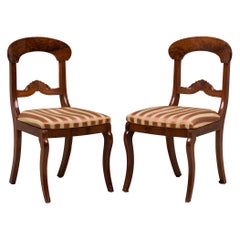 Pair of American Victorian Style Striped Upholstered Wooden Dining Side Chairs
