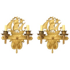 Pair of American Victorian Style Bronze Ship Wall Sconces