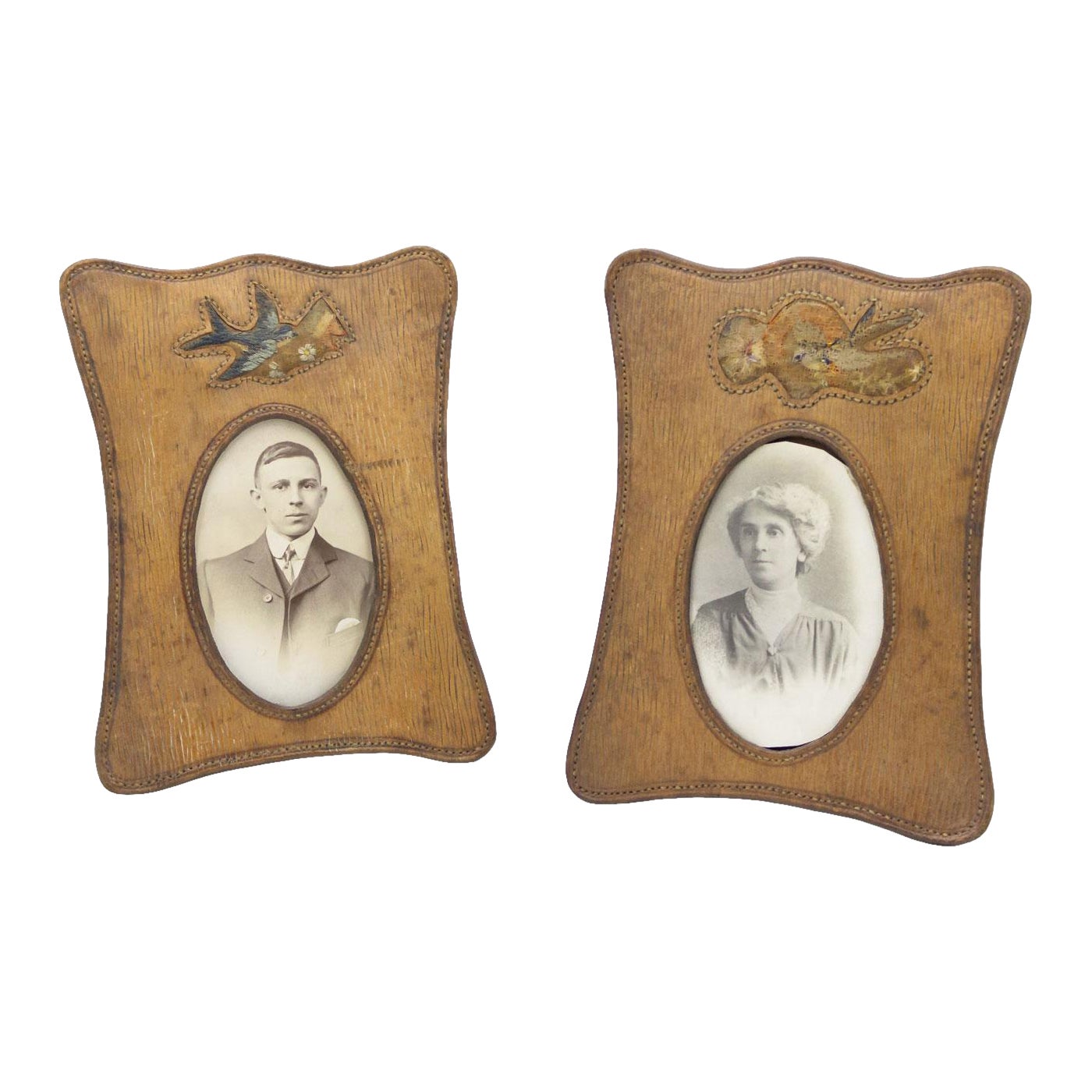 Pair of American Victorian Tan Leather Picture Frames