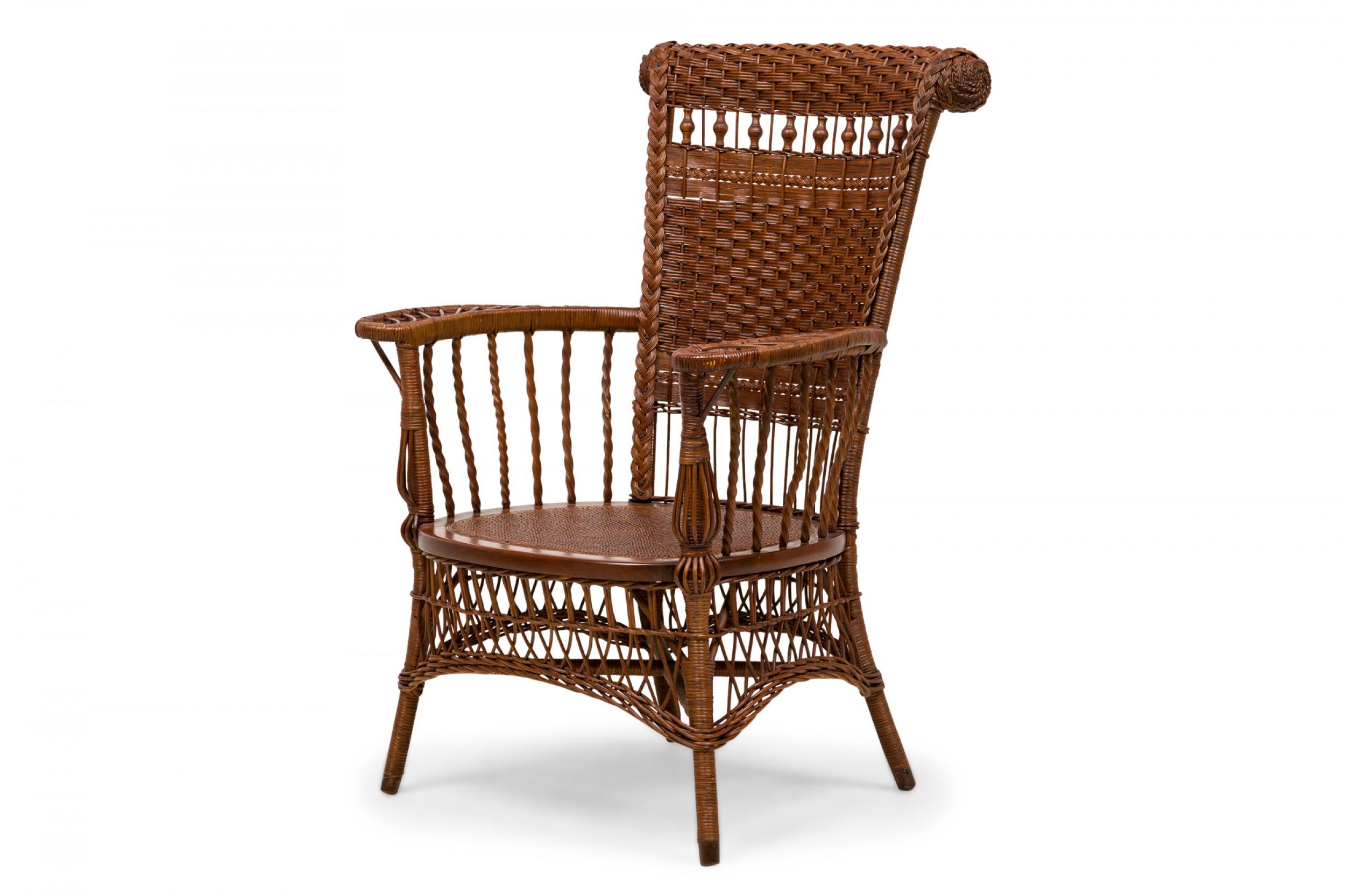 Osier Paire de fauteuils victoriens américains en osier avec coussins à fleurs en vente