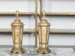 Pair of American Vintage Hexagonal Table Lamps with Shell Décor