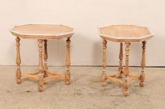 Pair of American Vintage Octagonal Top Carved Wood Side Tables