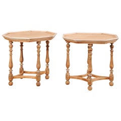 Pair of American Vintage Octagonal Top Carved Wood Side Tables