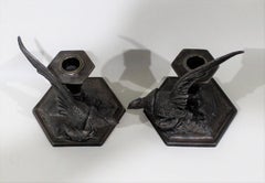 Pareja de candelabros de faisán americanos Weidlich Bros, de plata plateada