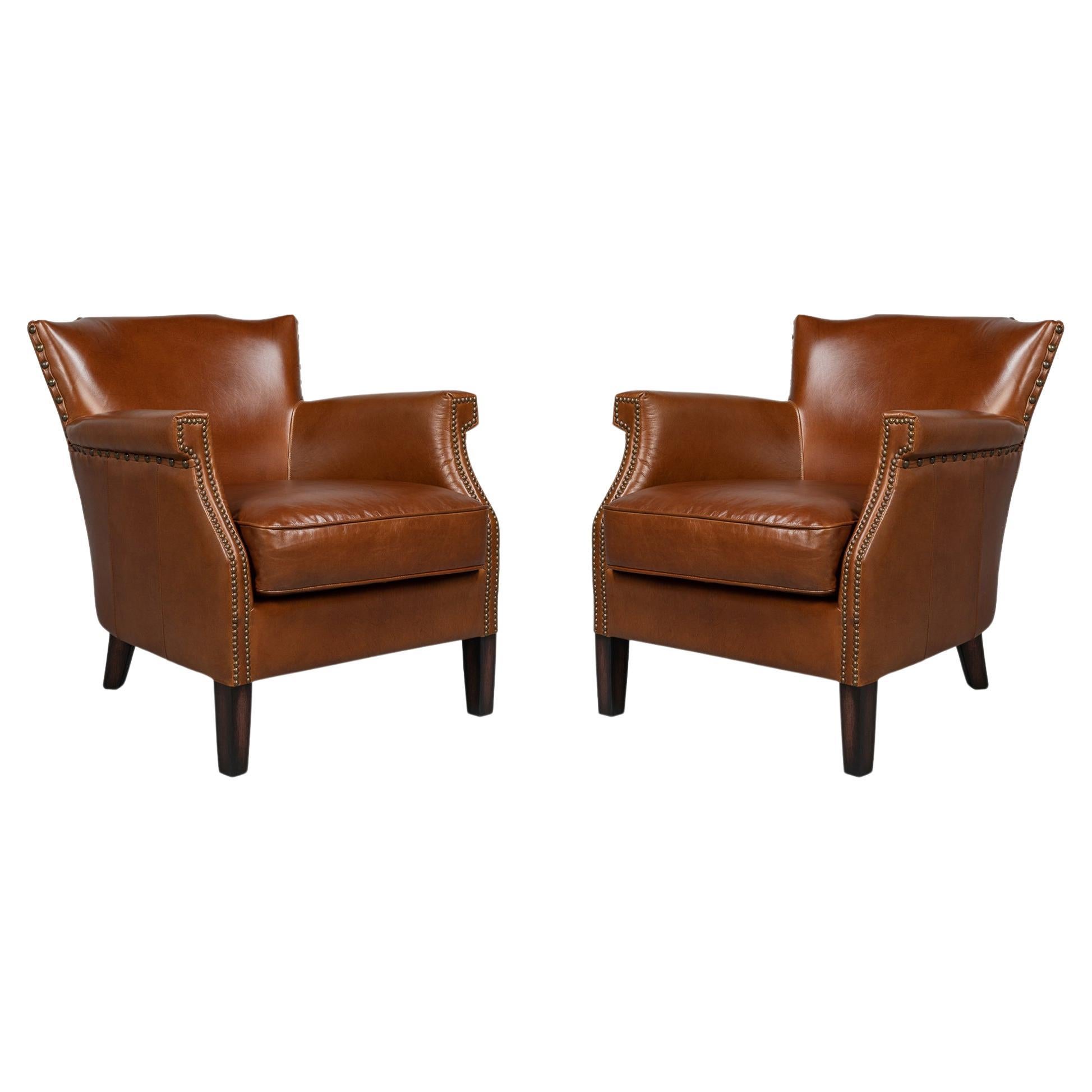Pair of American West Leather Armchairs For Sale