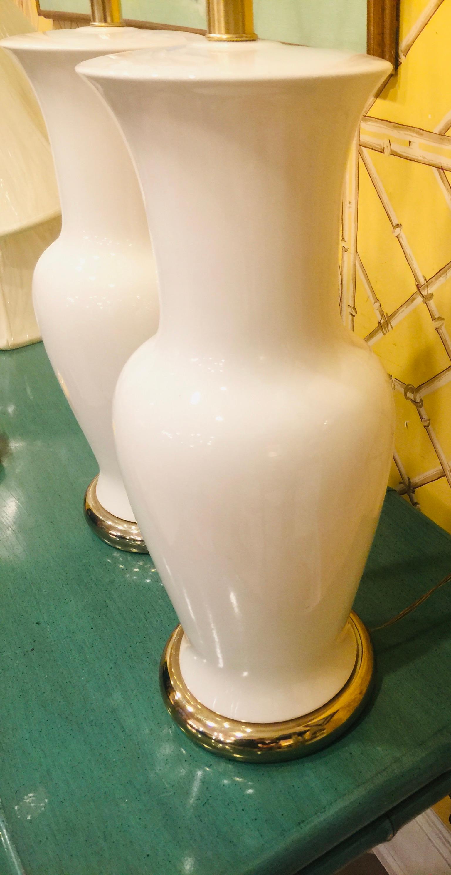 Pair of American White Porcelain Vase Lamps For Sale 1