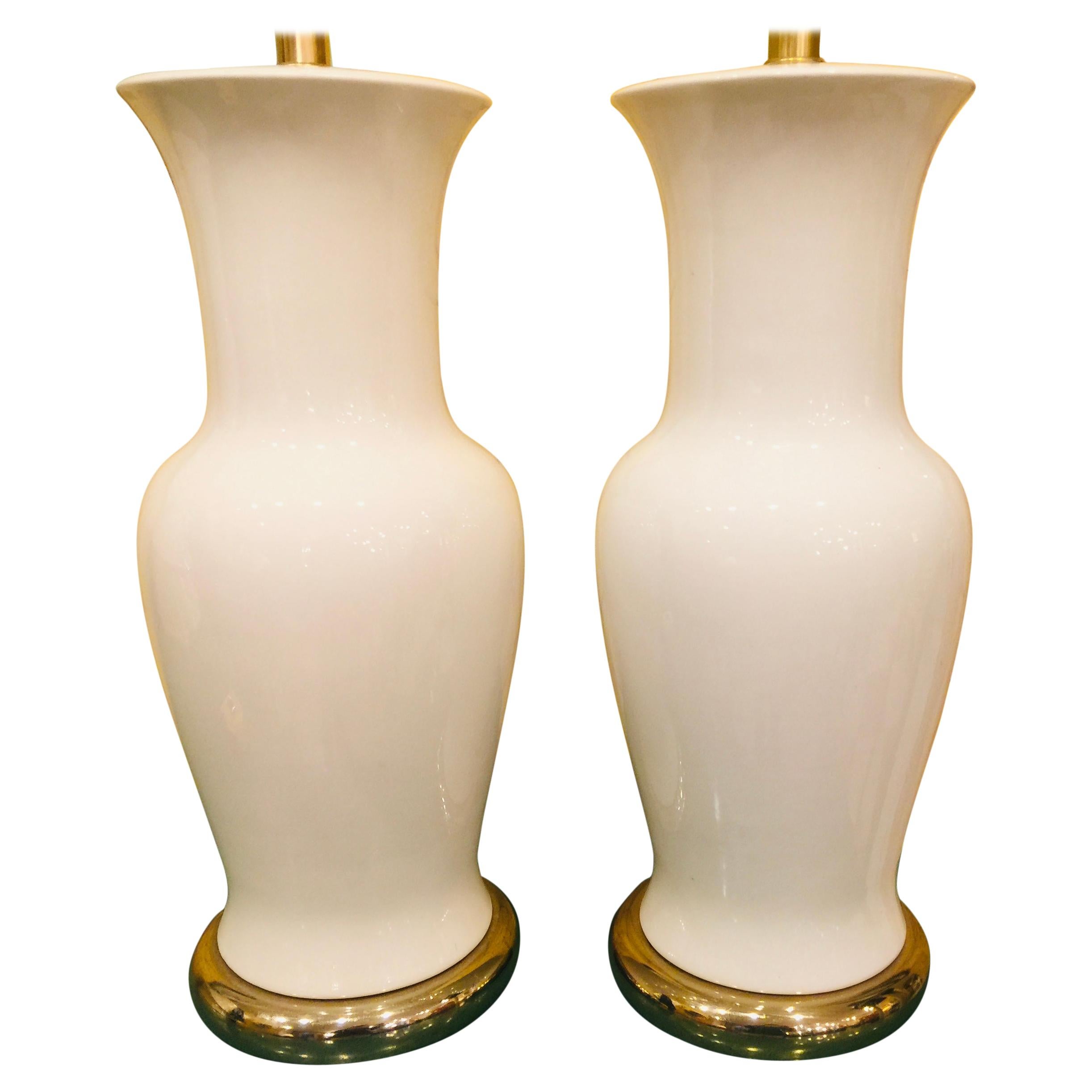 Pair of American White Porcelain Vase Lamps For Sale