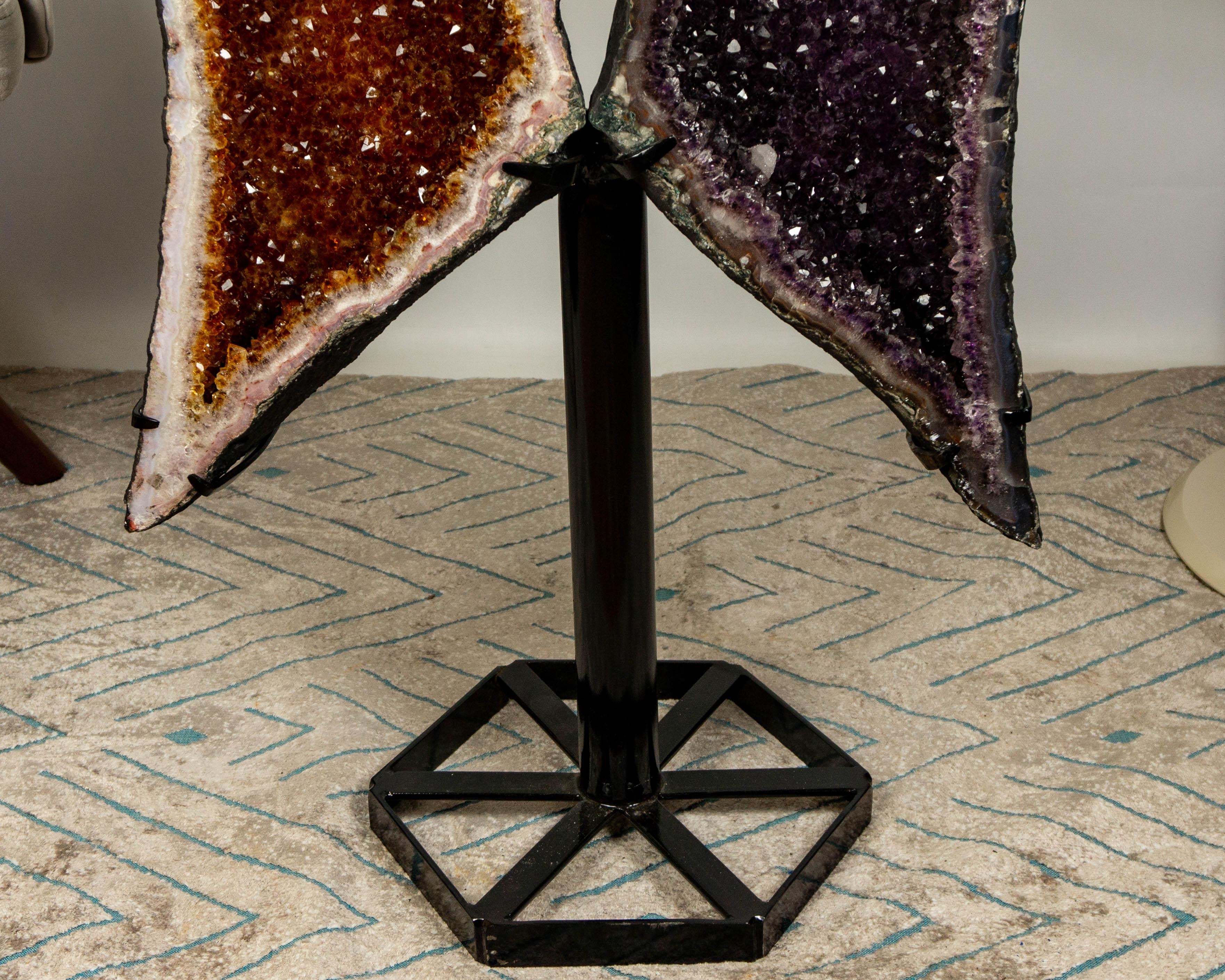 Contemporary Pair of Amethyst and Citrine Cut as Angel Butterfly Wings Sculpture For Sale