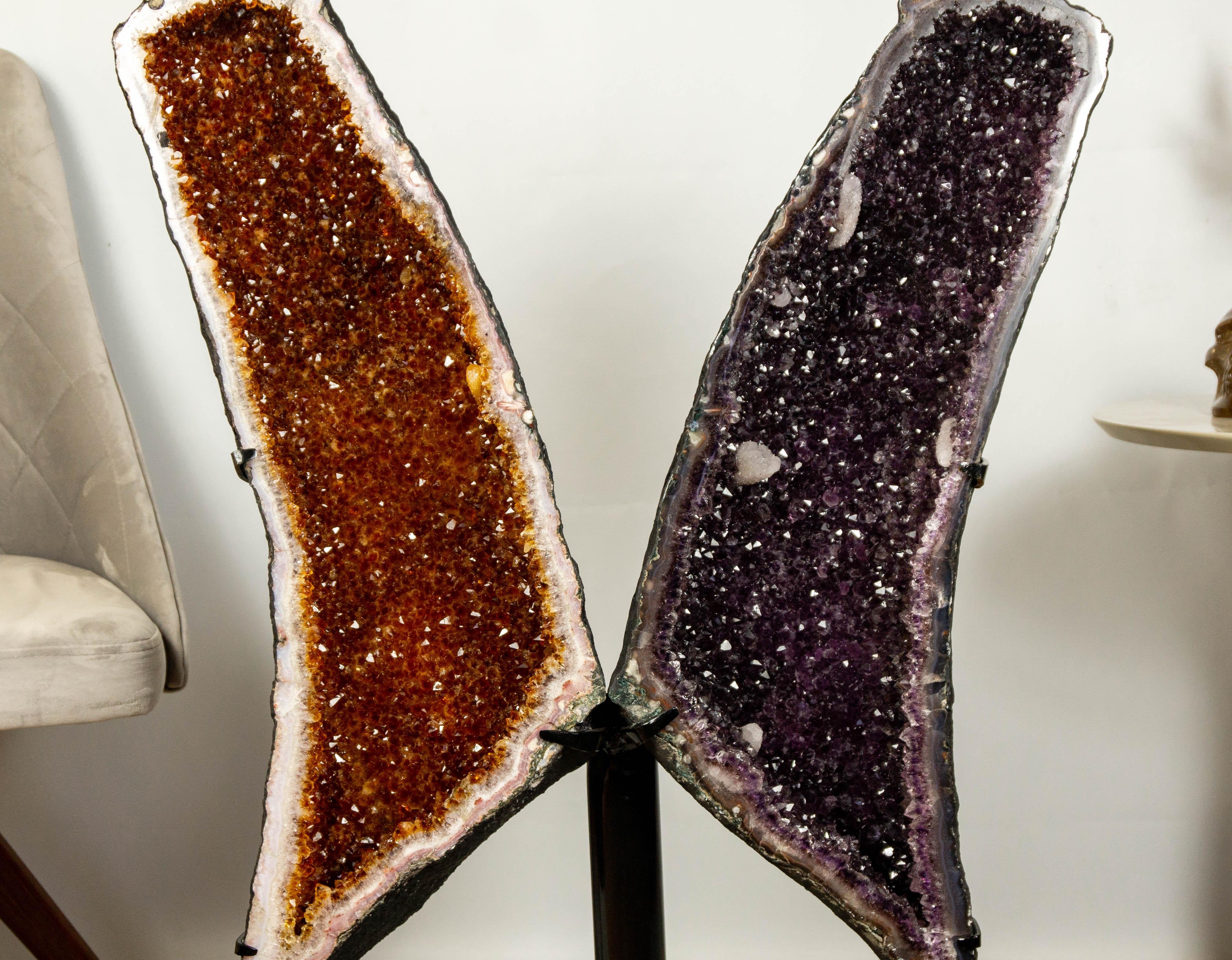Pair of Amethyst and Citrine Cut as Angel Butterfly Wings Sculpture For Sale 1