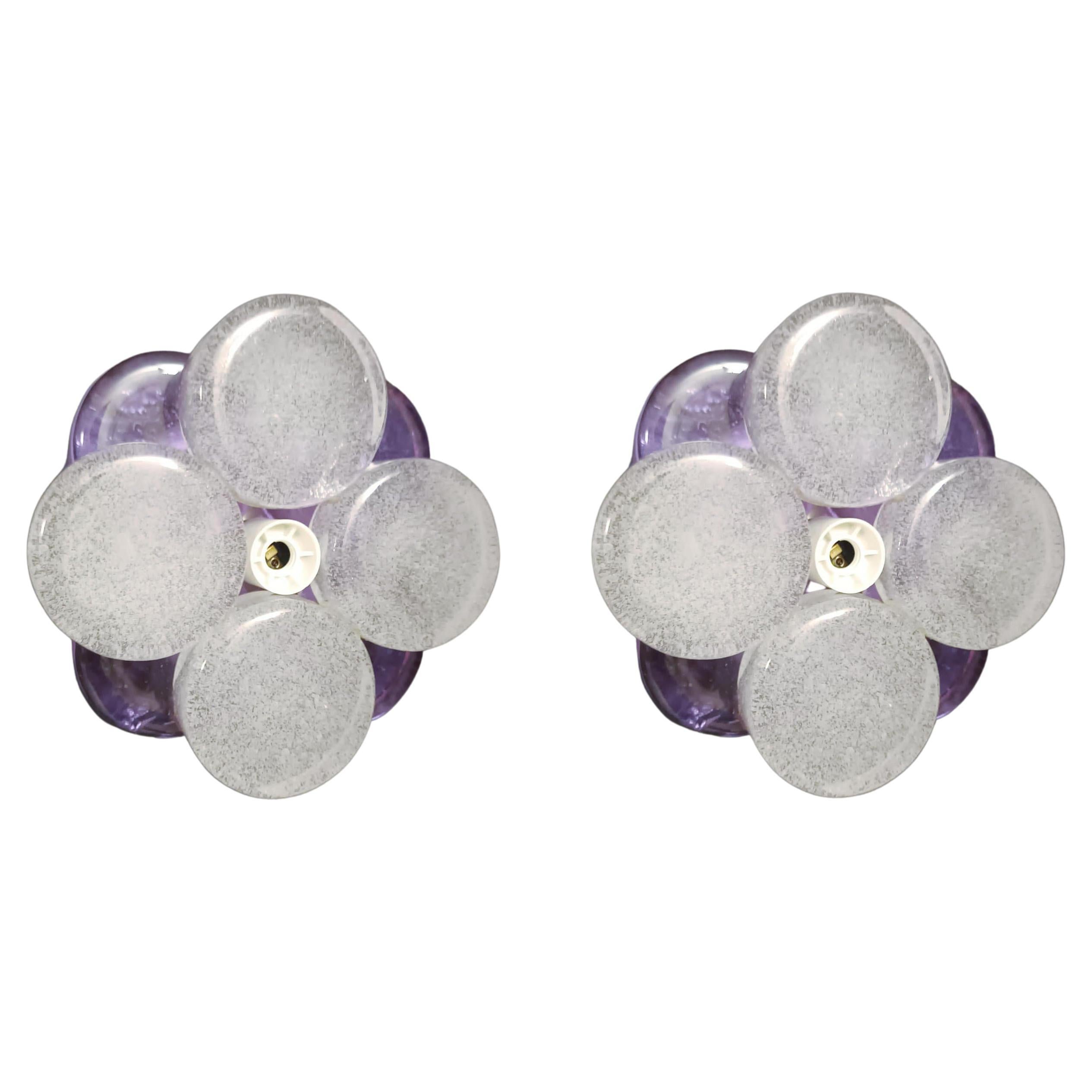 Pair of Amethyst and Clear Sconces by Poliarte, 2 Pairs Available For Sale