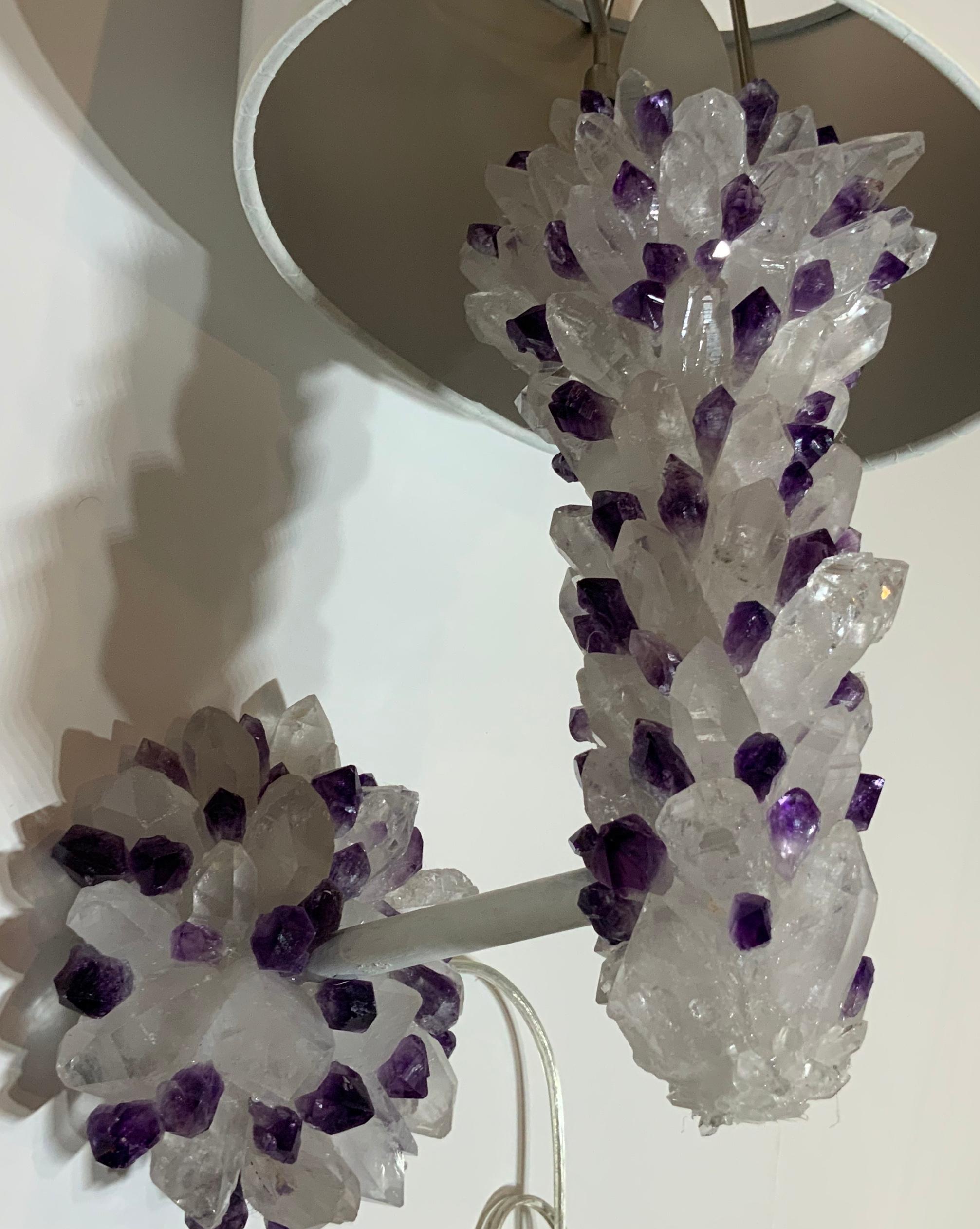 Pair of Amethyst and Crystal Quartz Wall Sconces For Sale 4