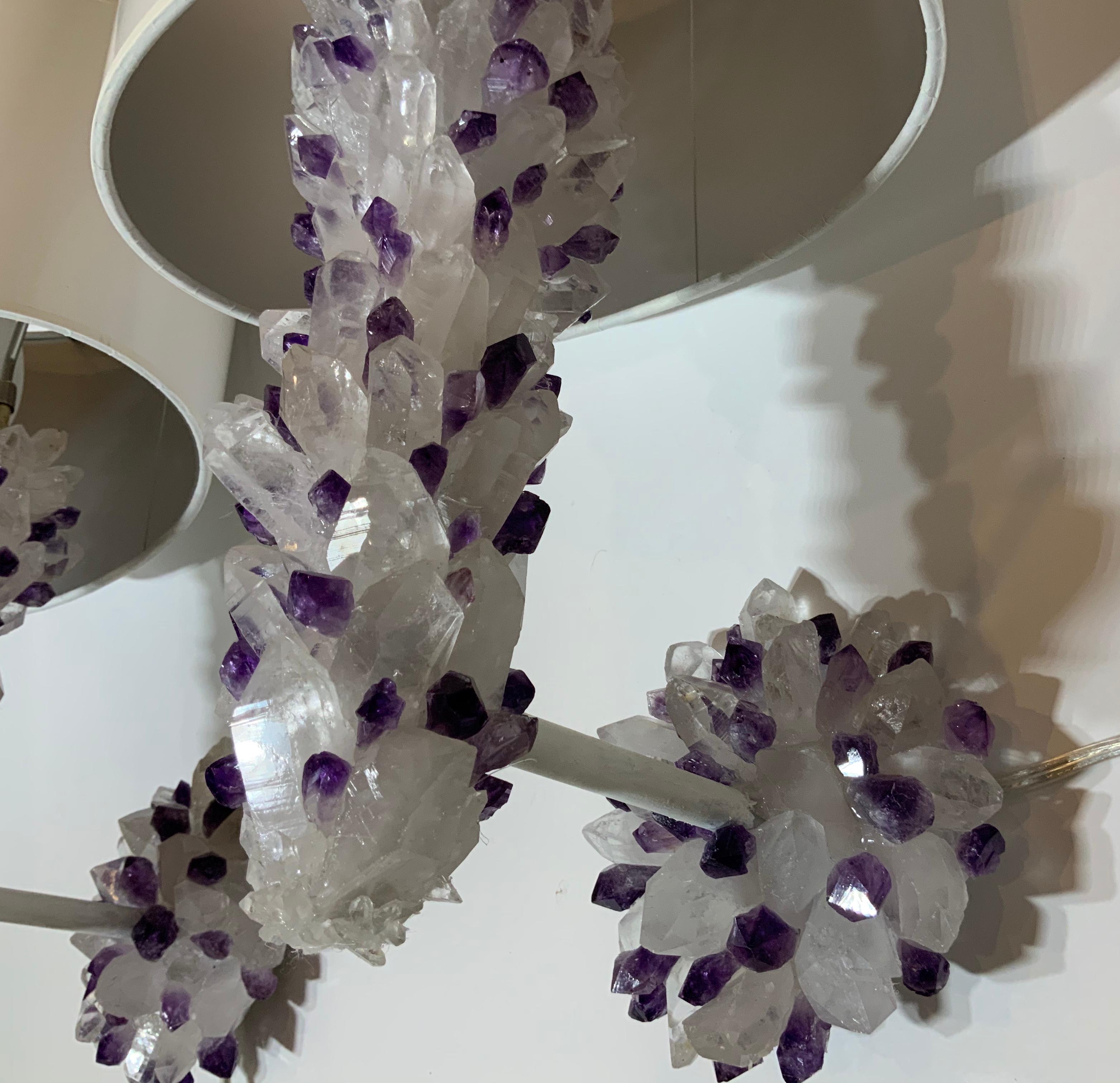 Pair of Amethyst and Crystal Quartz Wall Sconces For Sale 5